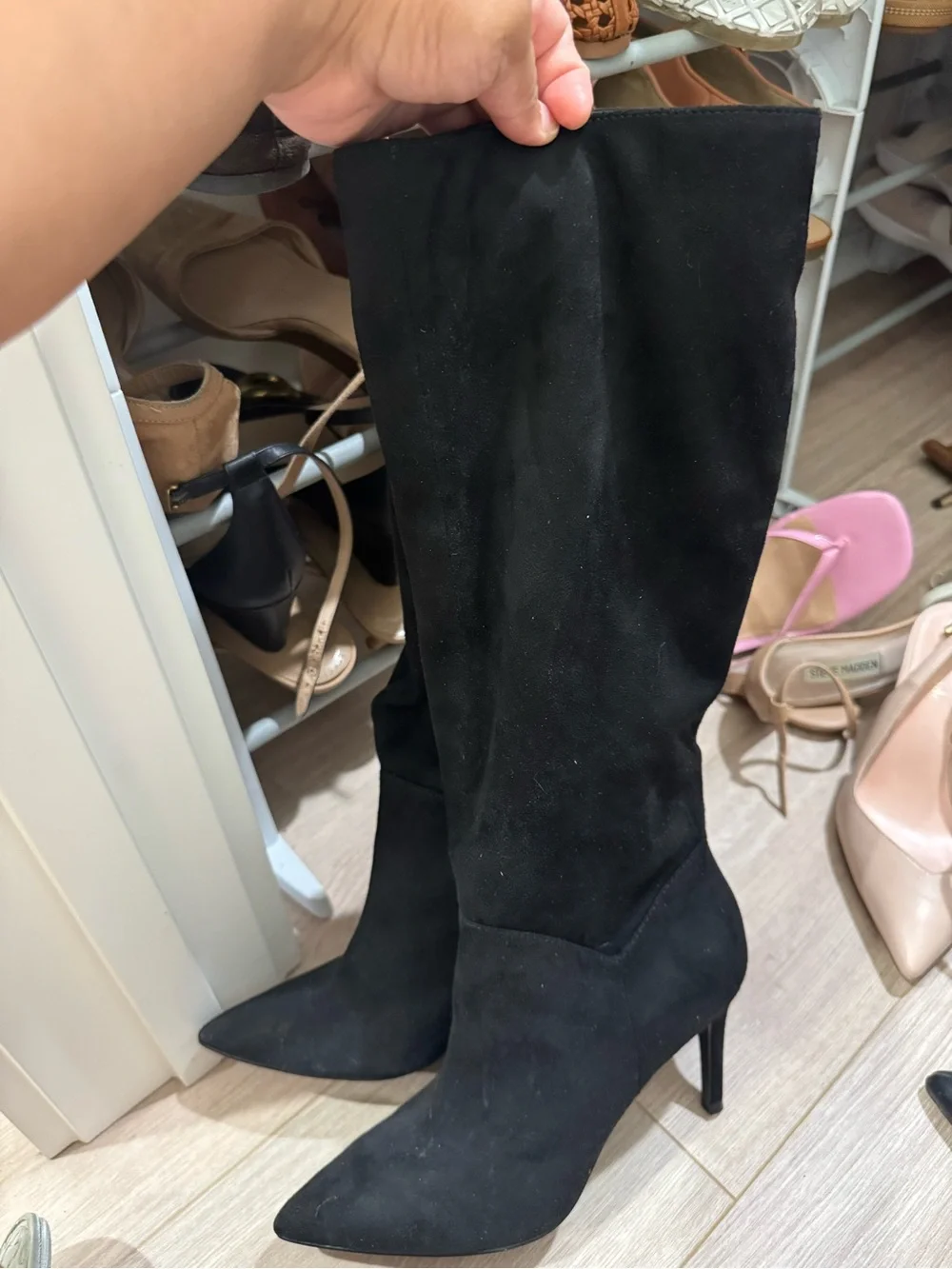 Jessica Simpson Black Suede Knee-High Pointed Toe Boots - Women